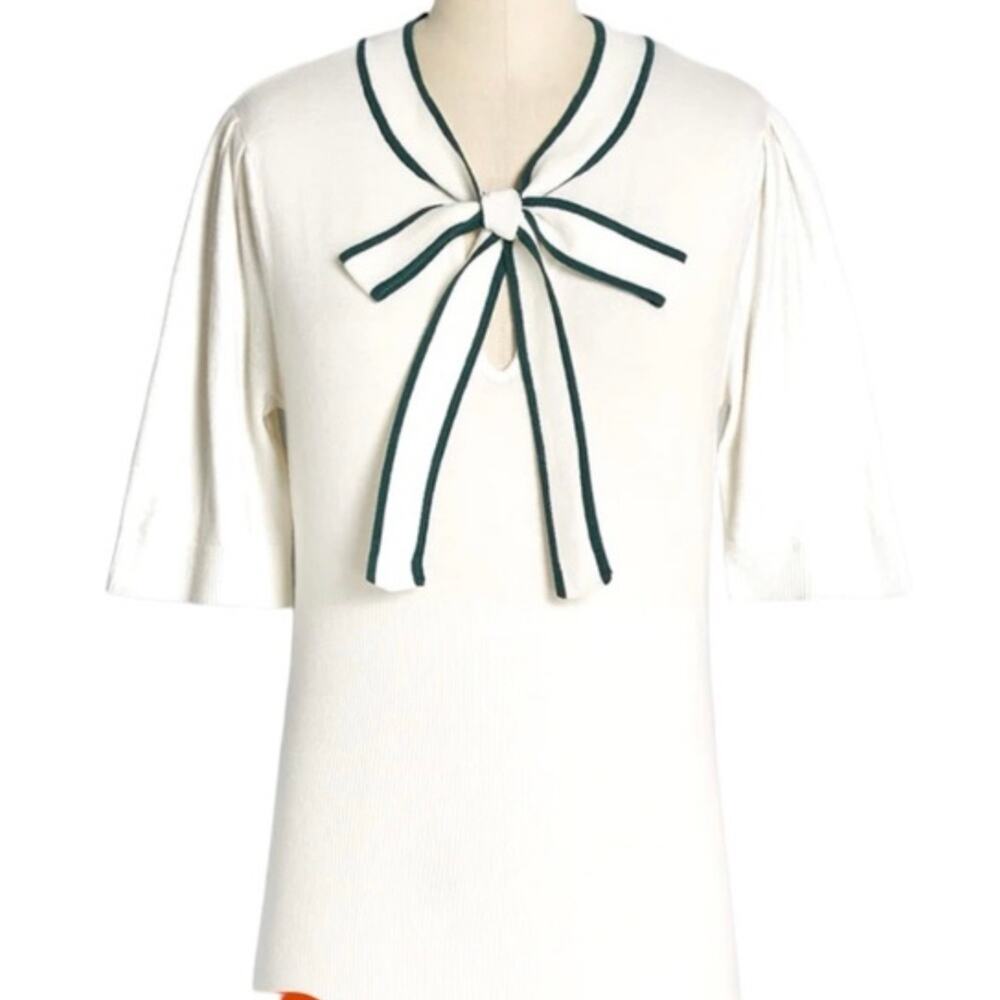 Modcloth White Blouse with Green Trim NWT